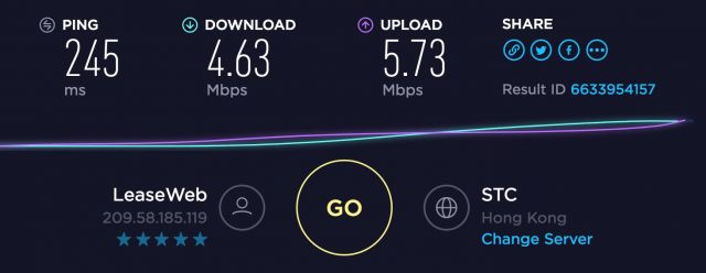 PrivateVPN speed test Hong Kong server