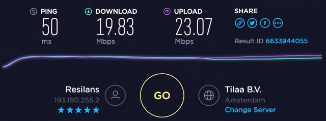 PrivateVPN speed test Netherlands server