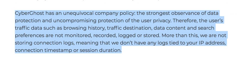 Cyberghost logging policy