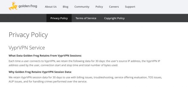 VyperVPN privacy policy