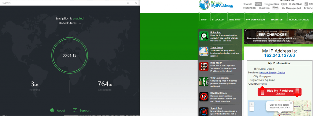 TouchVPN fake server location