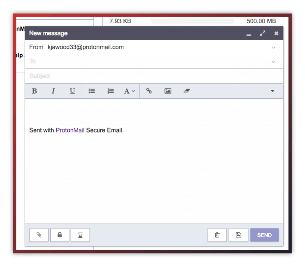 protonmail new email screen