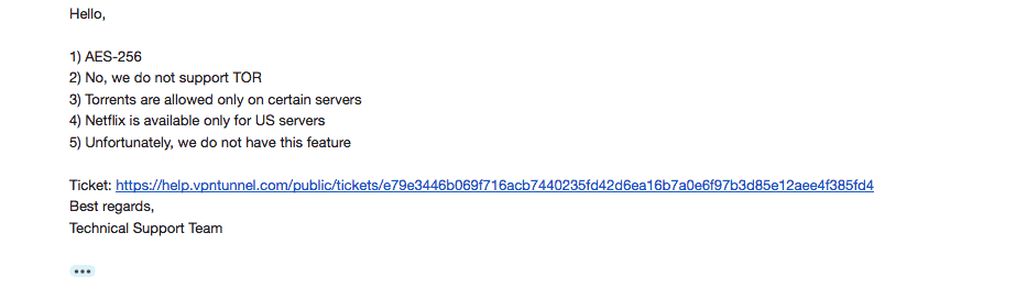VPNTunnel customer service response