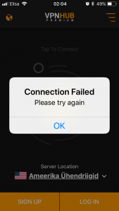 vpnhub connection failure ios app