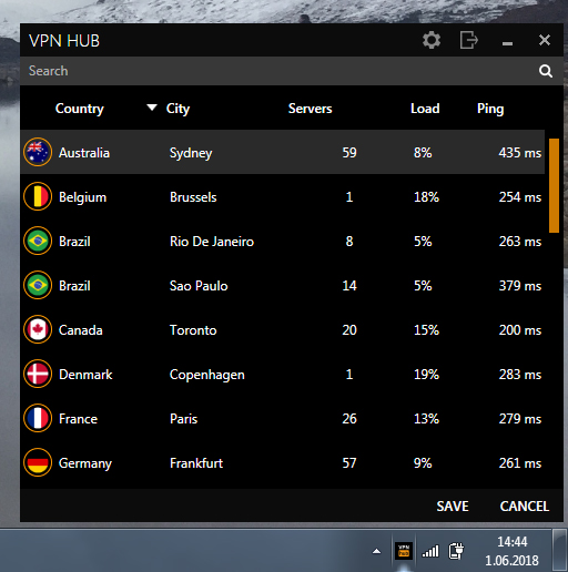 Some of the available servers on the desktop version.