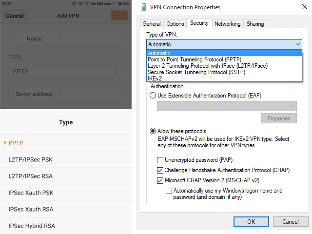 VPN connection properties