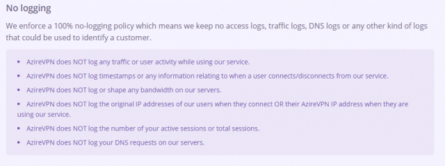 strict no logging policy