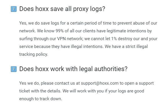 Hoxx VPN logs your activity