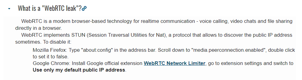 WebRTC leaks - none