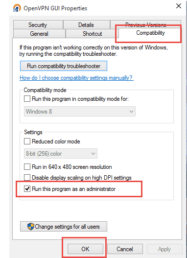 OpenVPN GUI Properties