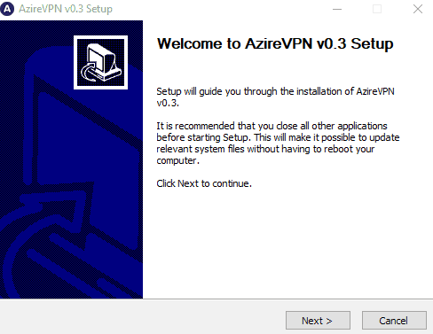 AzireVPN setup process