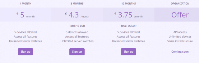 AzireVPN costs and plans