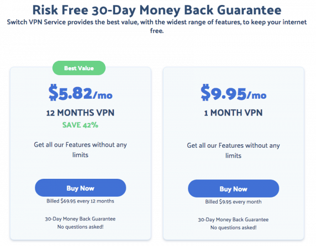SwitchVPN Pricing and Plans