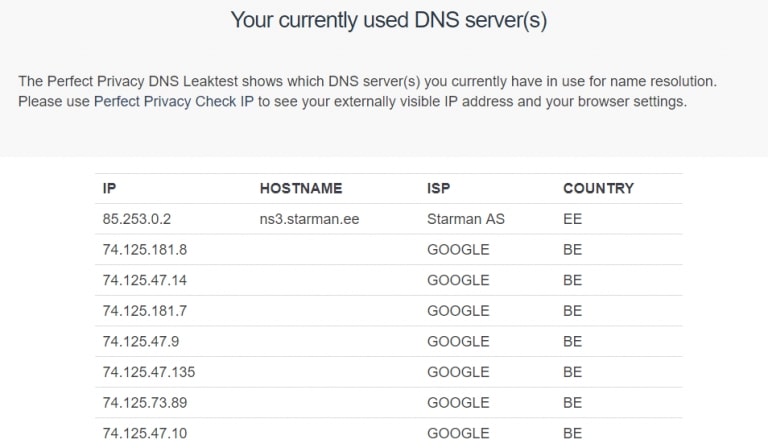 Ace currently used DNS server