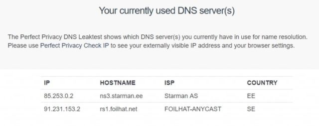 Azire currently used DNS server