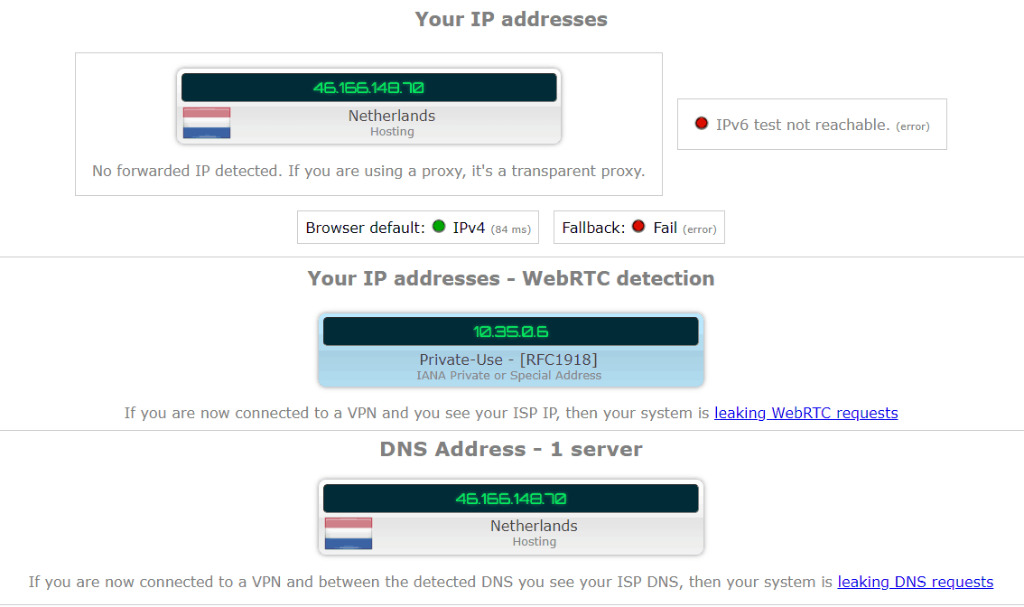 TorGuard IP Leak Test