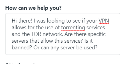 Customer support question form