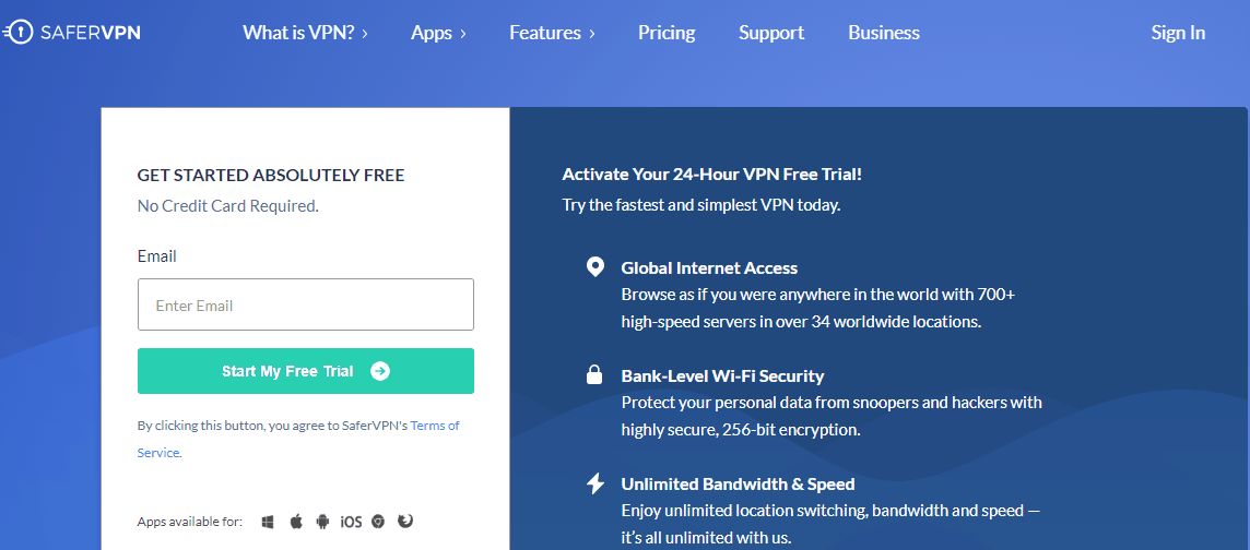 safervpn free trial page