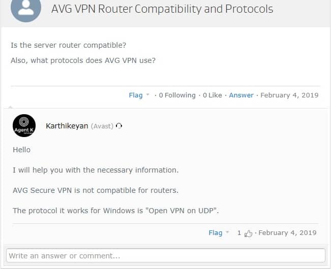 AVG VPN community support