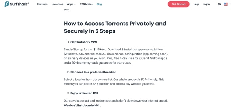 surfshark torrenting screenshot
