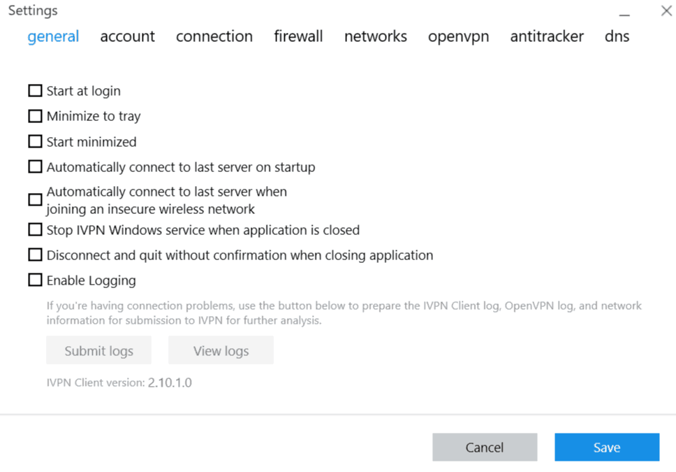 IVPN Setup Menu