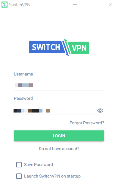 Login Page for SwitchVPN