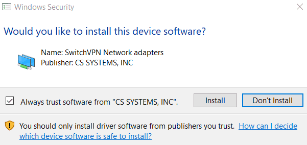 SwitchVPN Installation Notice