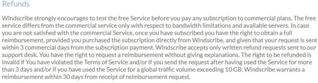 WindScribe refunds 1