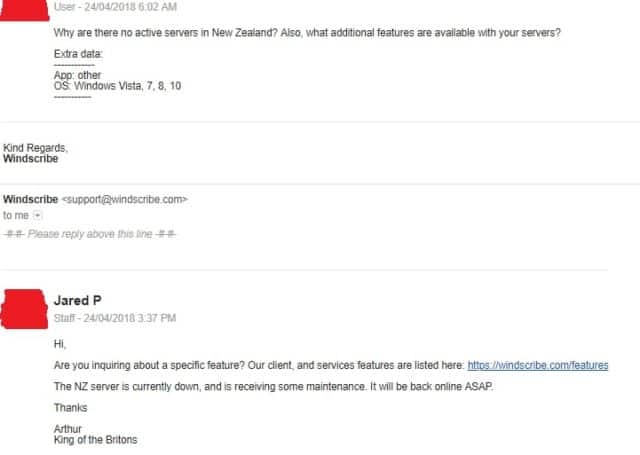 Windscribe customer spport test