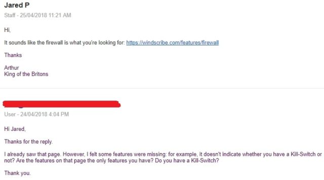 Windscribe customer support test 2