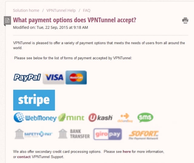 VPNTunnel payment options
