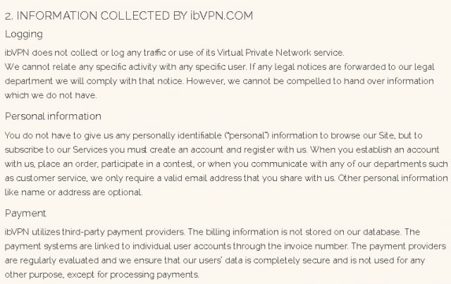 ibVPN collecting infromation