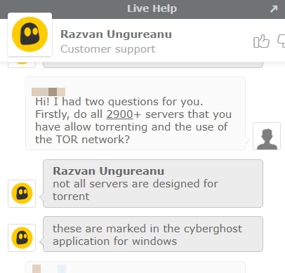 Cyberghost Live Chat on torrenting