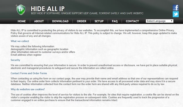 short privacy policy page