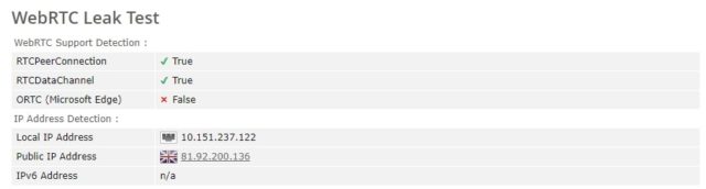 windscribe webrtc leak test