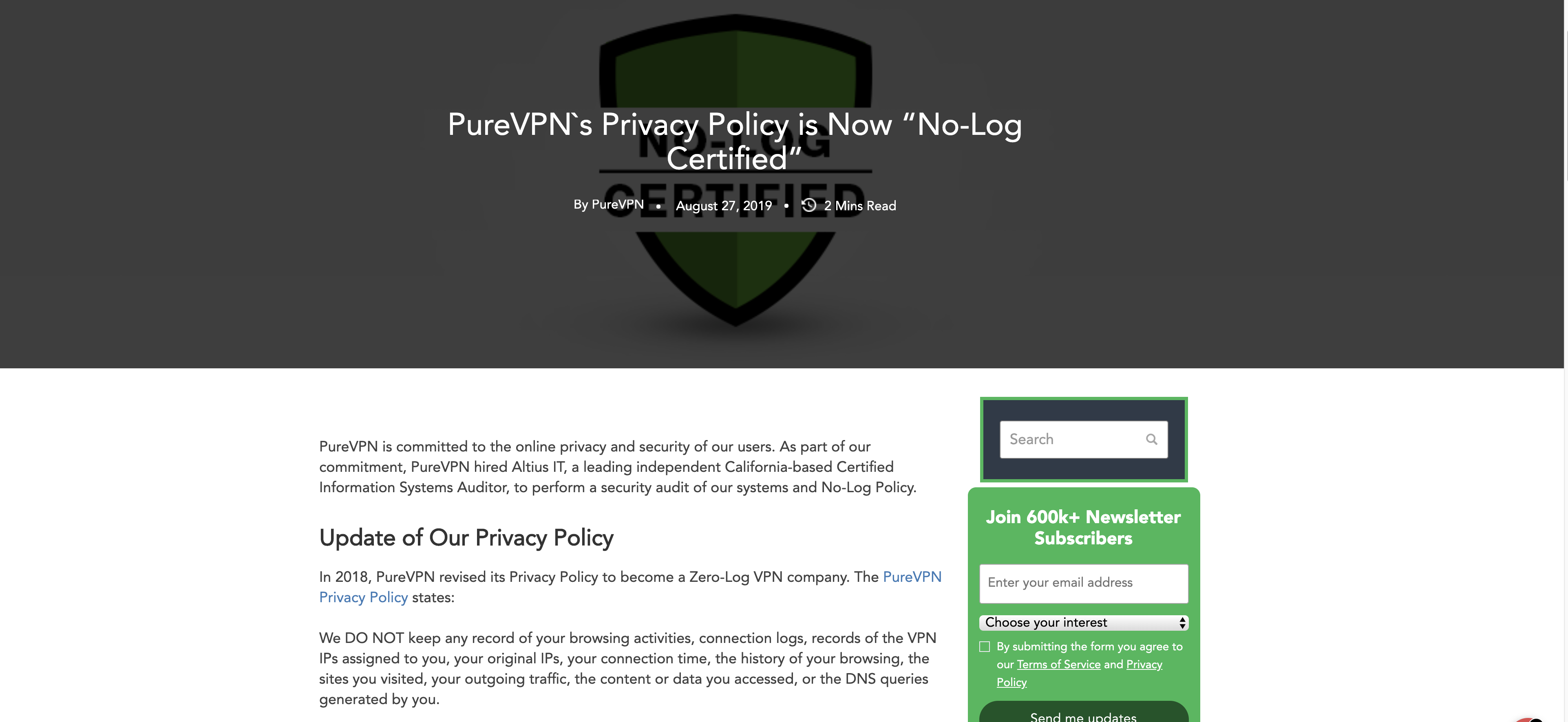 purevpn logging policy