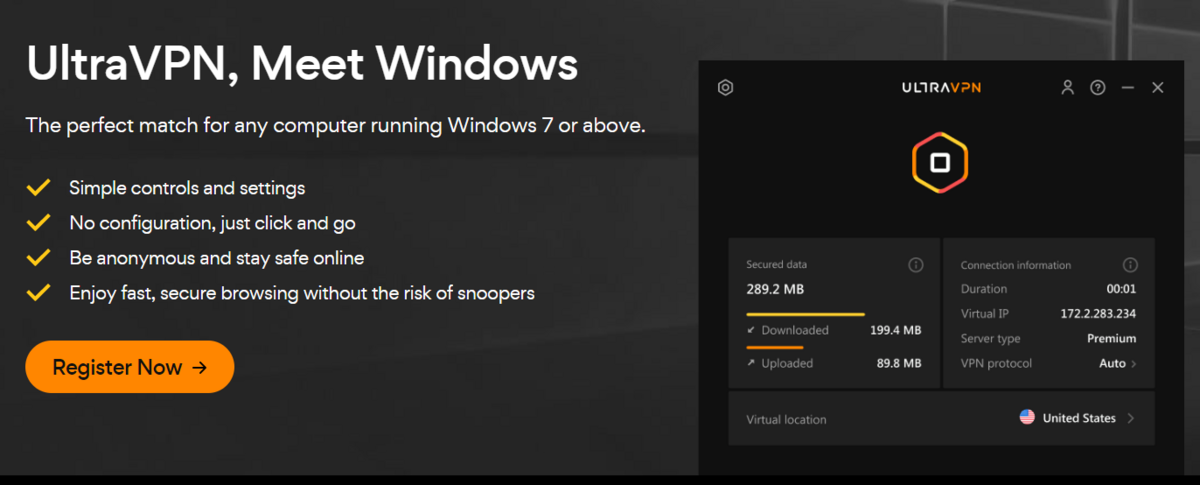 ultravpn register now screen